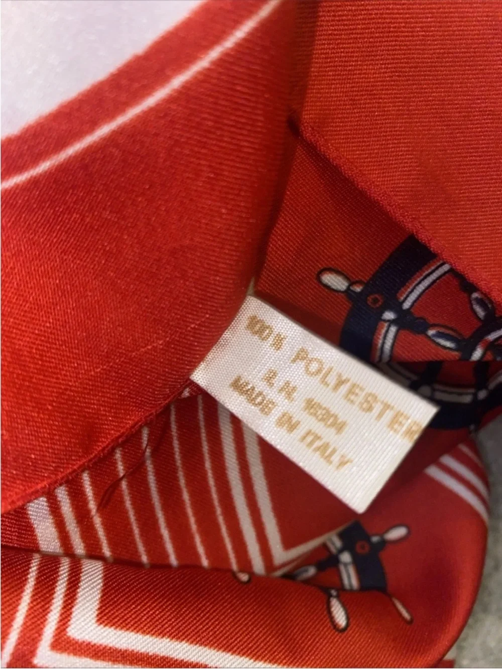 Vintage‎ Nautical Compass Helm Square Scarf, Red White Blue Made In Italy